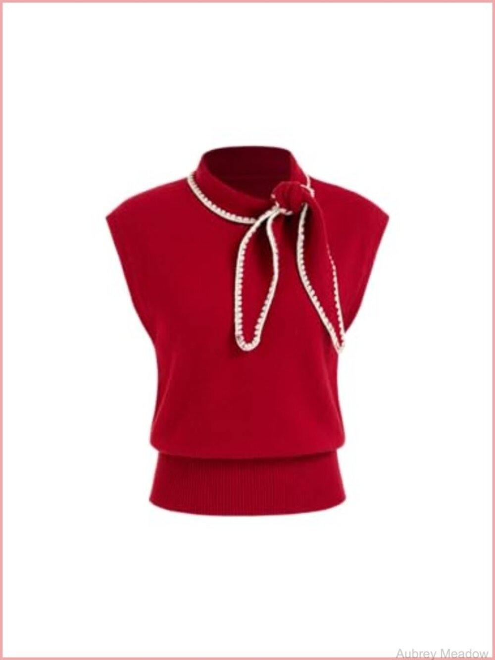 Sweater Vest Womens Cropped Knotted Mock Neck Sleeveless Fall Layering Top